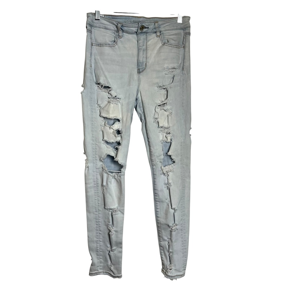 American Eagle Super Stretch Light Wash Thrashed Ripped Skinny Jeans 10‎ (2985)